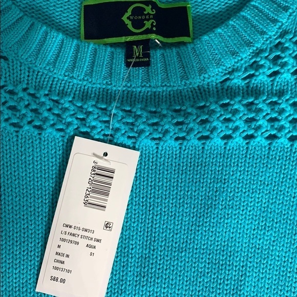 C Wonder Fancy Stitch Aqua Sweater Crewneck Medium women’s pullover top - Picture 7 of 10